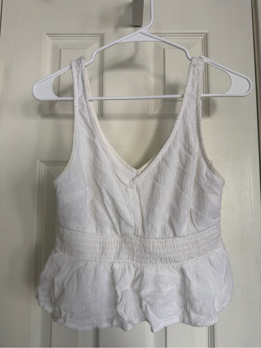 Hollister White Textured Peplum Tank Top